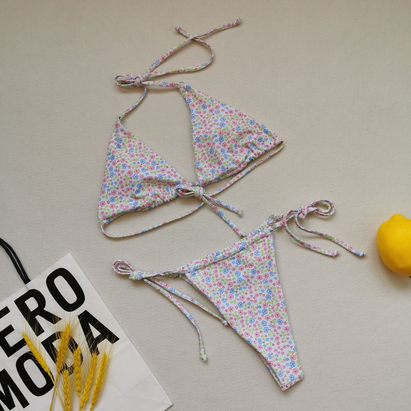 Ribbed Twist Front Bandeau Bikini With High Slit Swimsuit_15