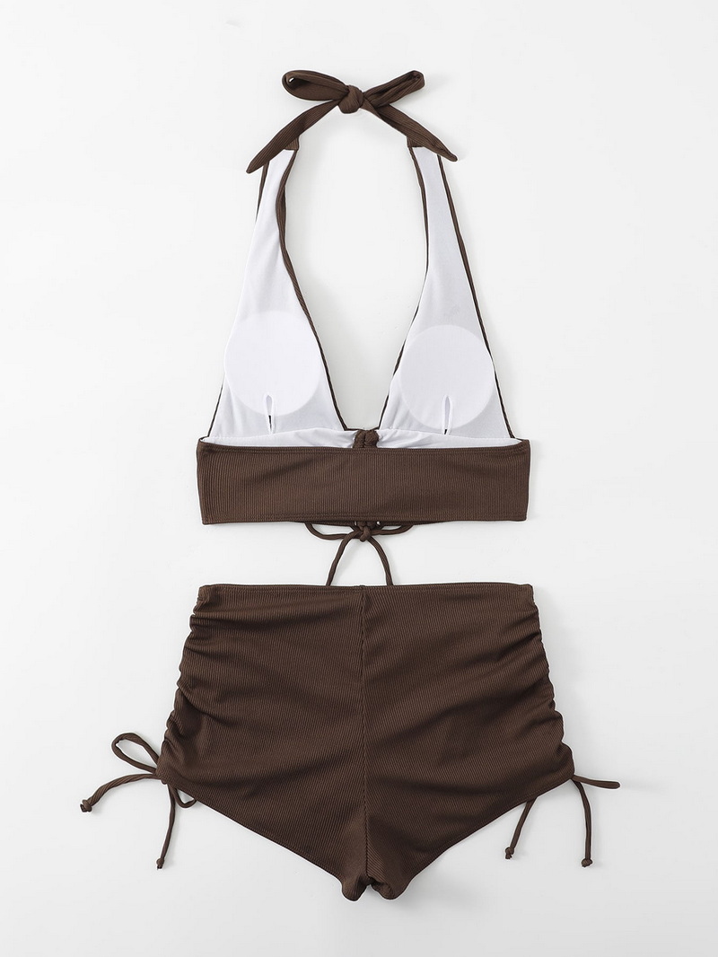 2025 New Fashion European Bikini With Ribbed Fabric, Two-Piece Design For Women