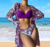 2025 New European Mesh Three-Piece Swimsuit With Twist Front Bikini And Cover-Up