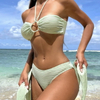 Custom 3-Piece Bikini Set with Sheer Skirt - Halter Solid Color Sexy Swimwear