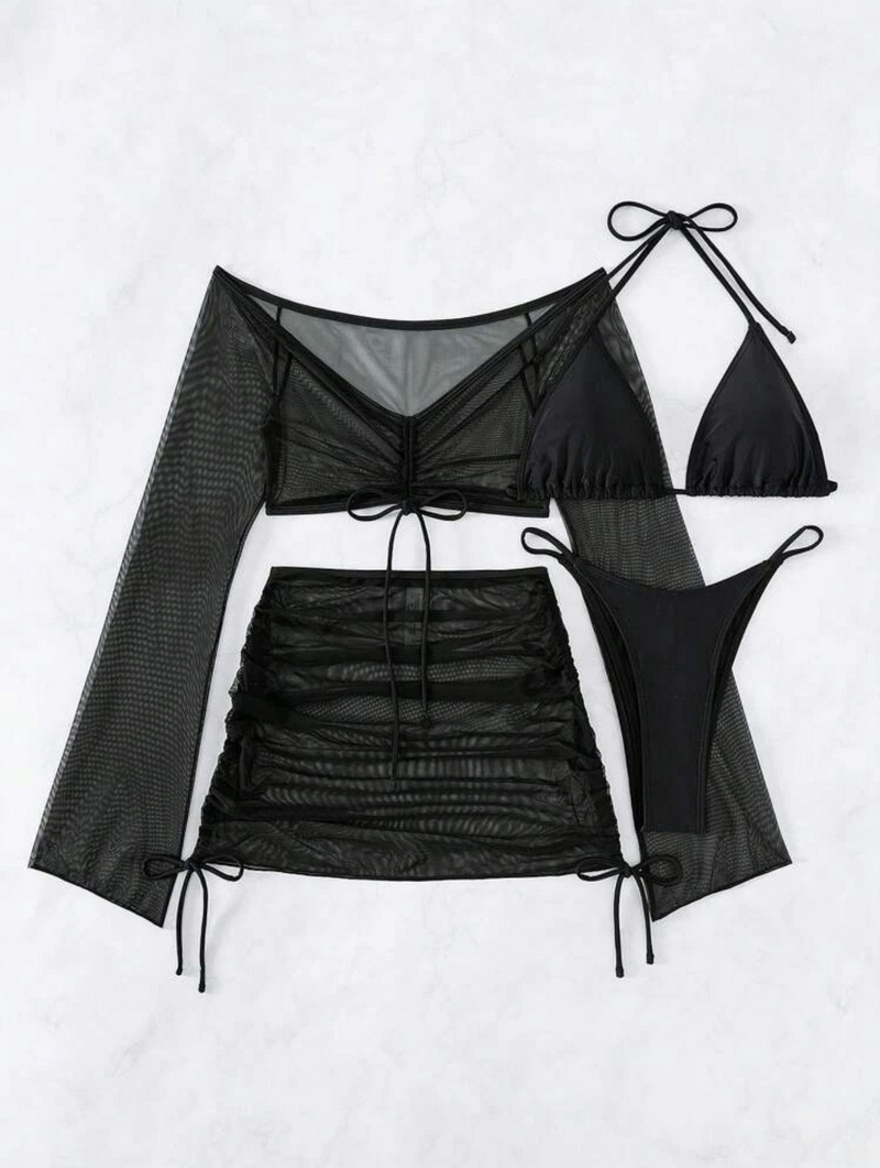 Sexy Solid Color 4-Piece Bikini Swimsuit Set for Women - Hot Seller_05