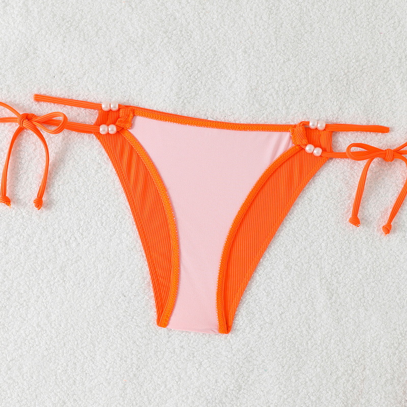 2025 Western Style Swimsuit &ndash; Solid Color Pearl Tie Sexy Bikini Set_18