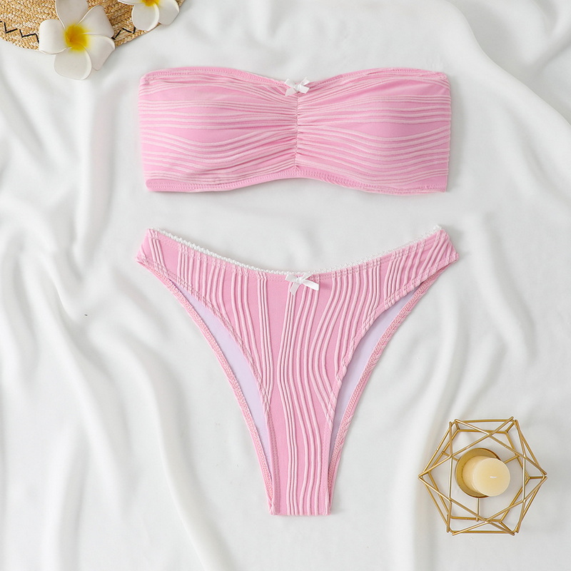 2025 New Solid Color Bandeau Bikini &ndash; Western Style Sexy Two-Piece Swimwear_02