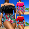 2025 New European and American Two-Piece Bikini Set Off-Shoulder High-Waist Printed Swimsuit