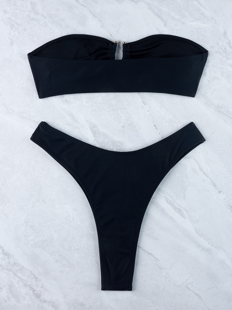 2025 New U-Shaped Metal Detail Strapless Two-Piece Bikini Set for Women_23