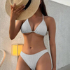 2025 New Sexy High Cut Halter Two-Piece Bikini Set with Textured Fabric
