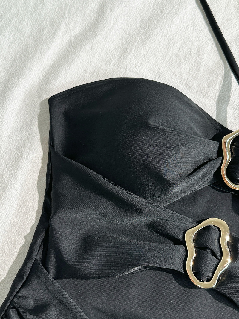 2025 Solid Color Halter One-Piece Bikini - Women's Beach Swimsuit