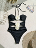 Sexy Solid Color Floral One-Piece Bikini - INS Style Beach Vacation Swimsuit