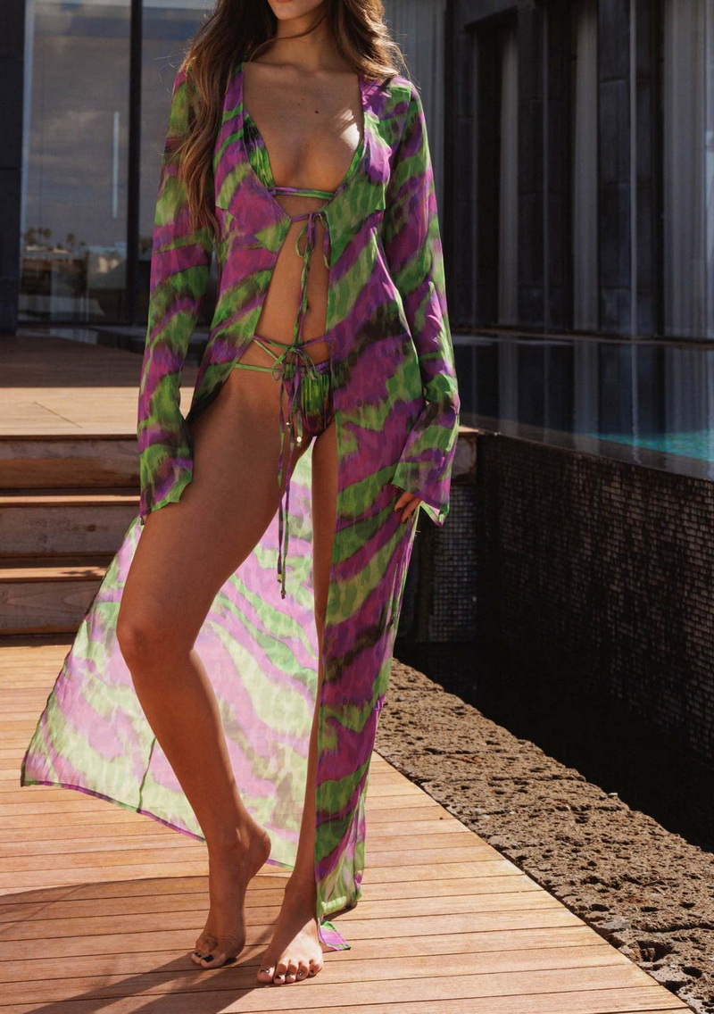 Printed Beach Skirt Three-Piece Set Striped Sexy Backless Bikini Export