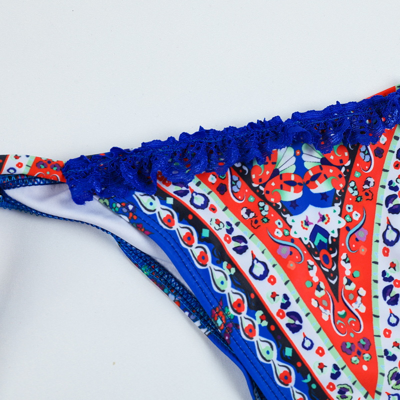 Printed Tie Bikini Sexy With Lace Trim Fixed Design European Style_03