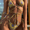 Three-Ring Tie Floral Lace Bikini Sexy Backless Two-Piece Swimsuit For Women
