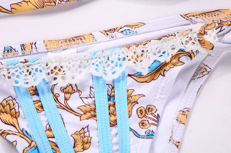 Lace Trim Spliced Strap Bikini Sexy Printed Two-Piece Swimsuit For Women European Style_12