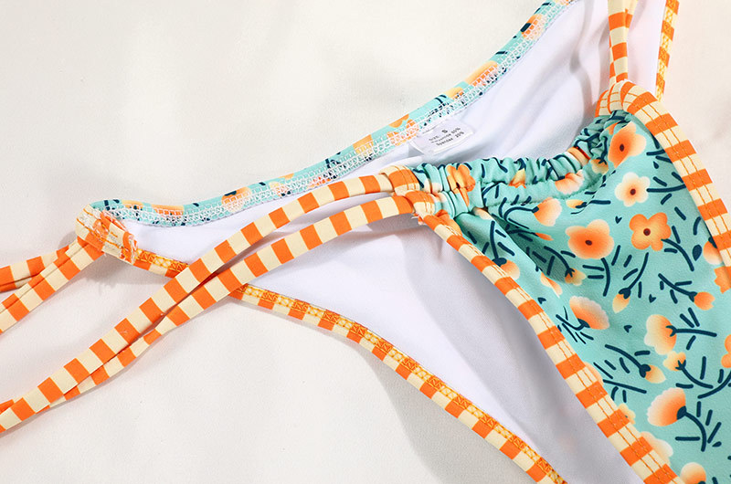Colorblock Printed Tie Bikini Two-Piece Swimsuit Sexy European Export With New Colors_19