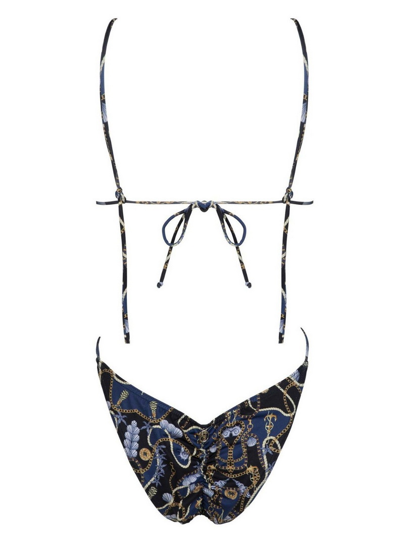 Sexy Deep V One-Piece Swimsuit For Women With Printed Tie Back Summer Style