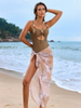 2025 New Glossy Solid Color Ruched Beaded One-Piece Swimsuit Set Hot-Selling