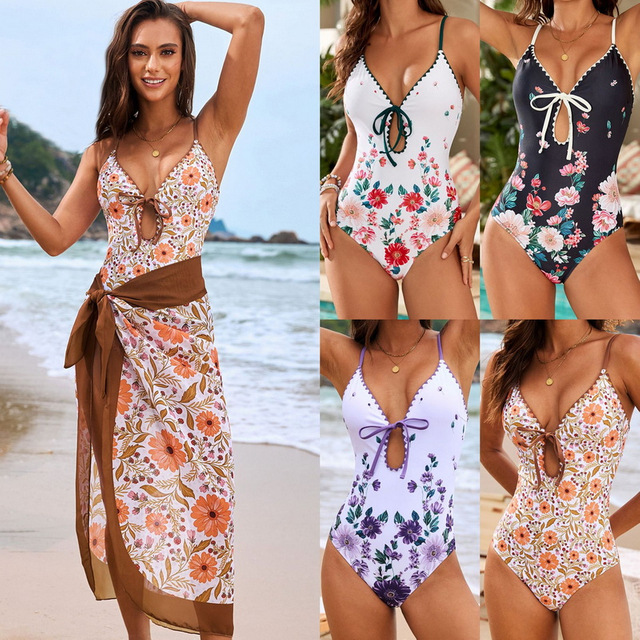 2025 New Custom Floral Shell-Edge One-Piece Swimsuit Set