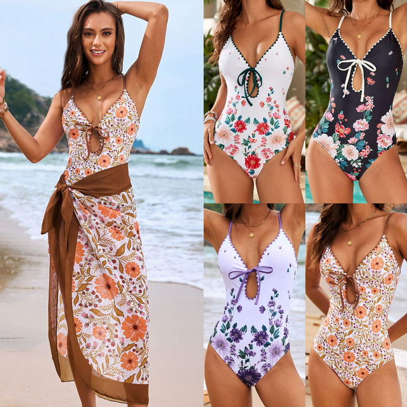 2025 New Custom Floral Shell-Edge One-Piece Swimsuit Set