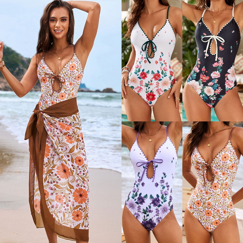 2025 New Custom Floral Shell-Edge One-Piece Swimsuit Set