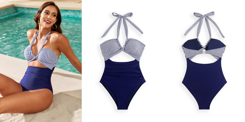 2025 New Tie Halter One-Piece Swimsuit Two-Piece Set Hot-Selling Swimwear_23