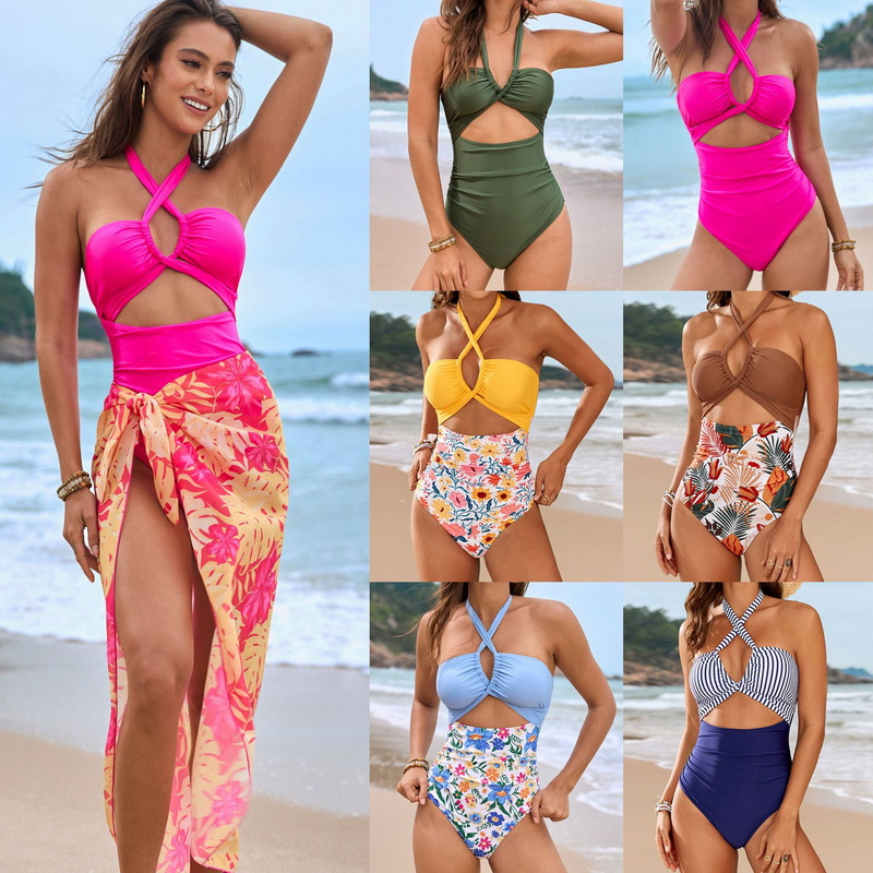 2025 New Tie Halter One-Piece Swimsuit Two-Piece Set Hot-Selling Swimwear