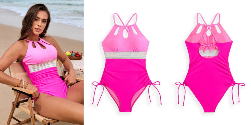2025 New Solid Patchwork One-Piece Swimsuit With Belt Hot-Selling Design_14