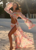 Sexy Floral Tie-Up Beach Skirt Set With Lace Trim Maxi Dress