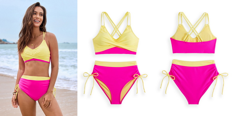 2025 New Solid Patchwork Crisscross Tie Bikini Set Women's Bikini Swimwear_17