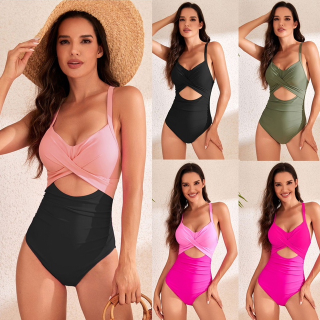 2025 New Hot-Selling One-Piece Structured Cutout Solid High-Waist Swimsuit