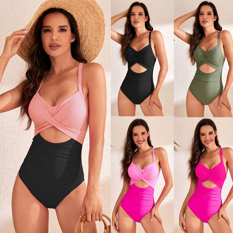 2025 New Hot-Selling One-Piece Structured Cutout Solid High-Waist Swimsuit