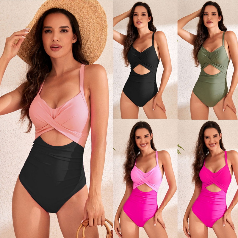 2025 New Hot-Selling One-Piece Structured Cutout Solid High-Waist Swimsuit