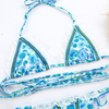 Sexy Floral Strap Spliced Bikini With Lace Trim For Women European Style
