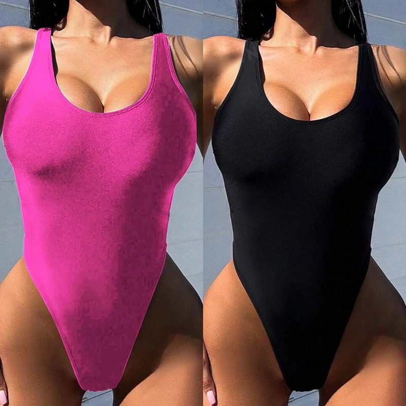New Sexy One-Piece Swimsuit - Solid Color Backless Beachwear for Vacation