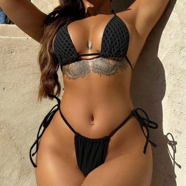 New Women's Swimsuit Sexy Solid Color 3-Piece Mesh Bikini Set for Beachwear