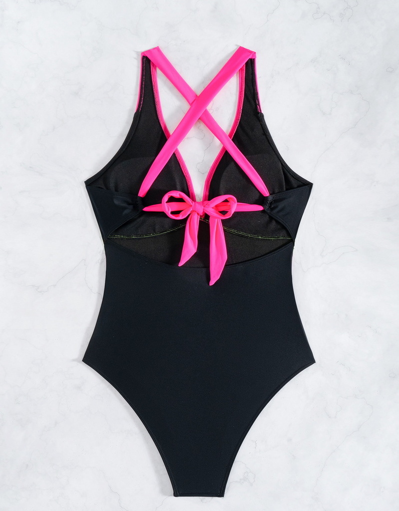 New Western Style One-Piece Swimsuit – Waist-Cinching V-Neck Backless Swimwear