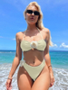 Sexy Solid Color Floral Bandeau Halter Bikini - Two-Way Wear Design