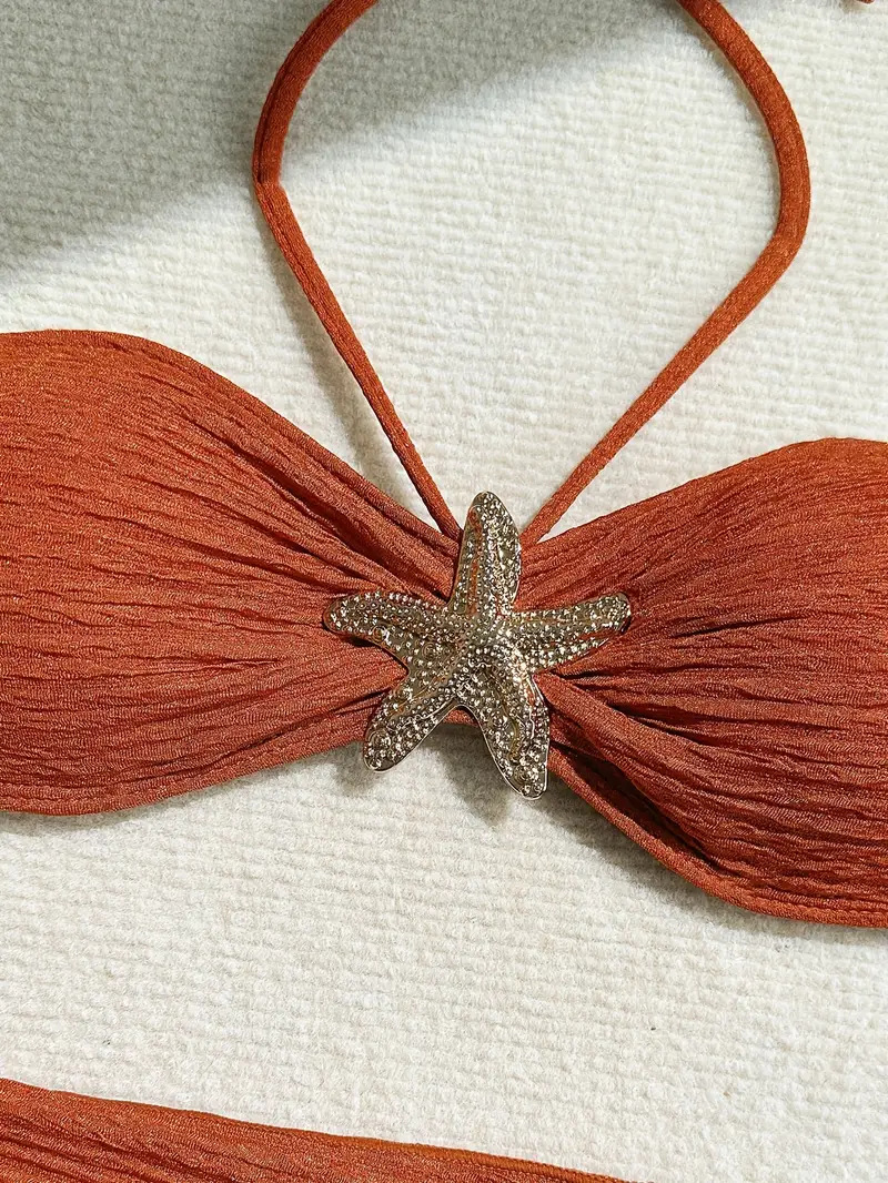 2025 New Three-Piece Solid Color Bikini With Bandeau Top And Beach Skirt