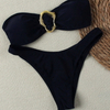 2025 Bandeau Halter Bikini Set With Metal Accessories, Solid Color European Style Swimsuit