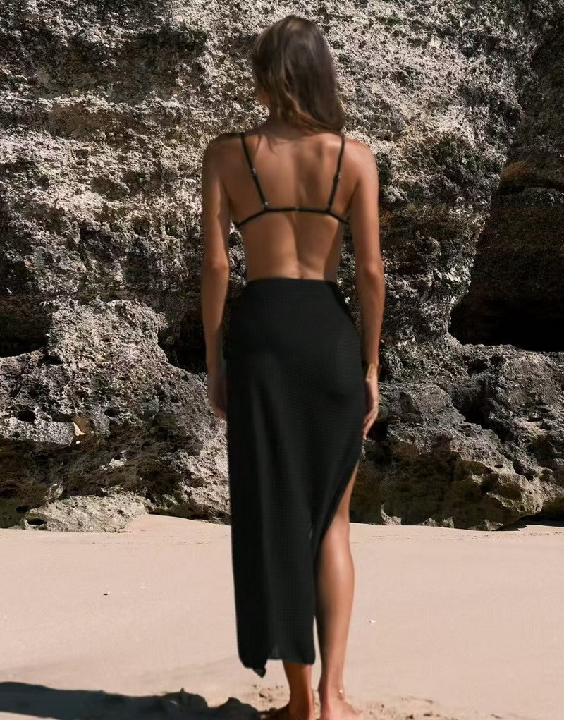 New 3D Floral Beach Skirt, Solid Color Long Dress For Seaside Vacation