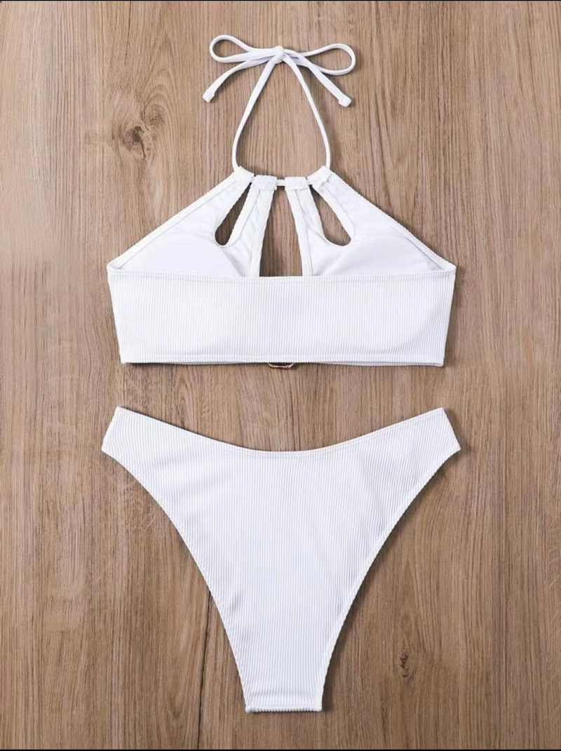 Sexy Halter Ribbed Bikini Set - Premium Solid Color Two-Piece Hot Seller