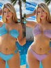 One Shoulder Hollow Out Two-Piece Bikini Set Solid Color European Style