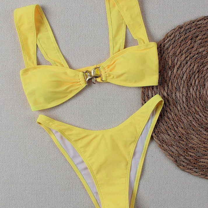2025 New European Bandeau Bikini With Sexy Metal Starfish And High Slit Design