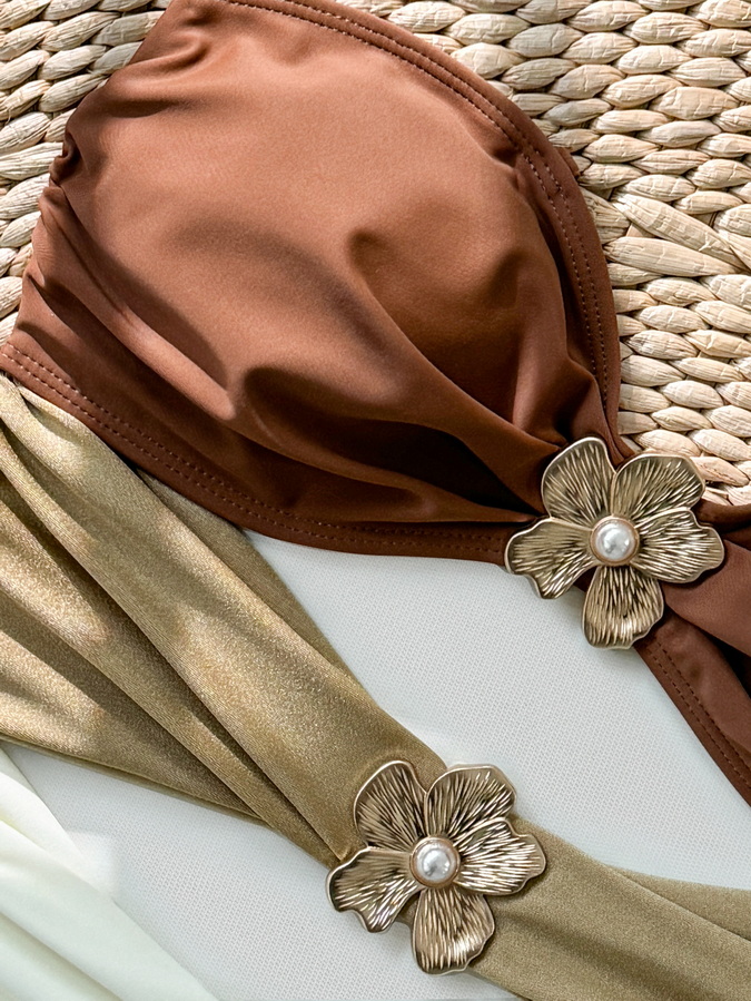 2025 New European One-Piece Bikini With Cut-Outs, Backless Print, And Metal Trim