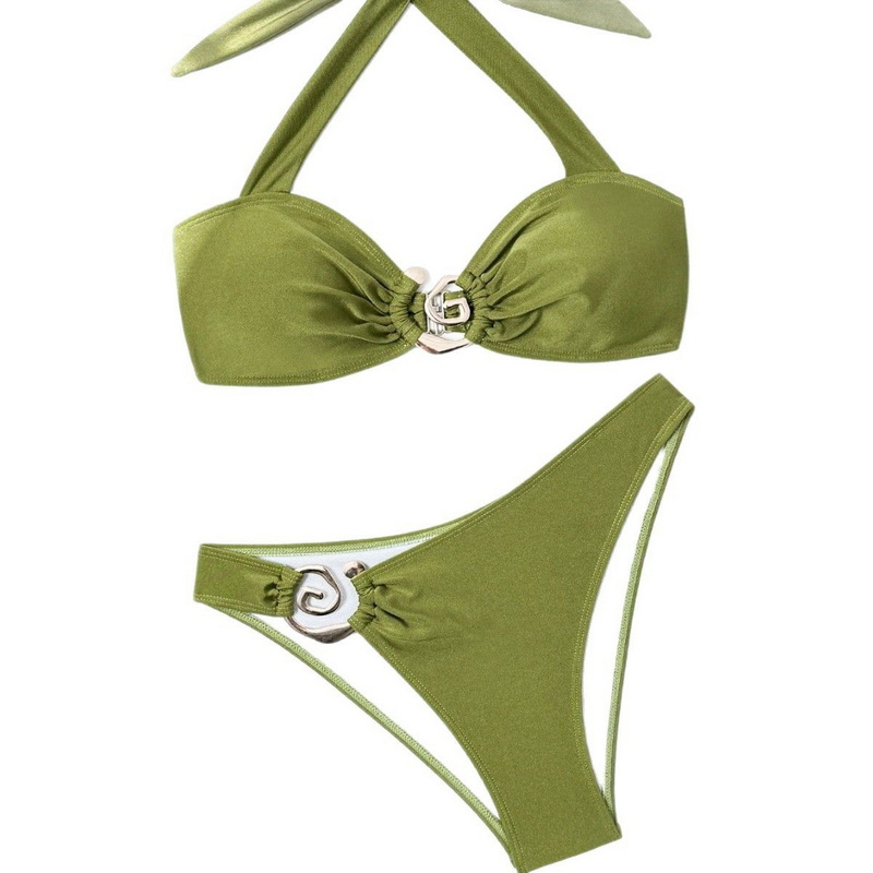 2025 New European Sexy Backless Halter Triangle Bikini In Solid Color Two-Piece Design
