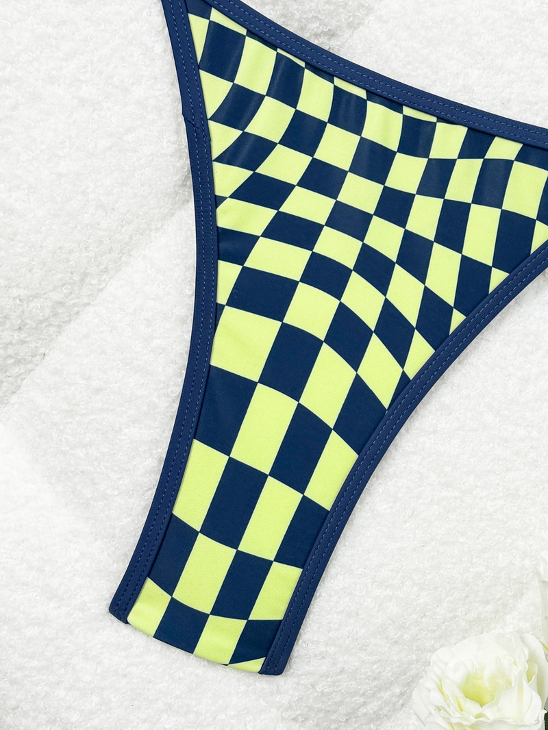 Plaid Triangle Tie Bikini With Padded Cups For Women_9