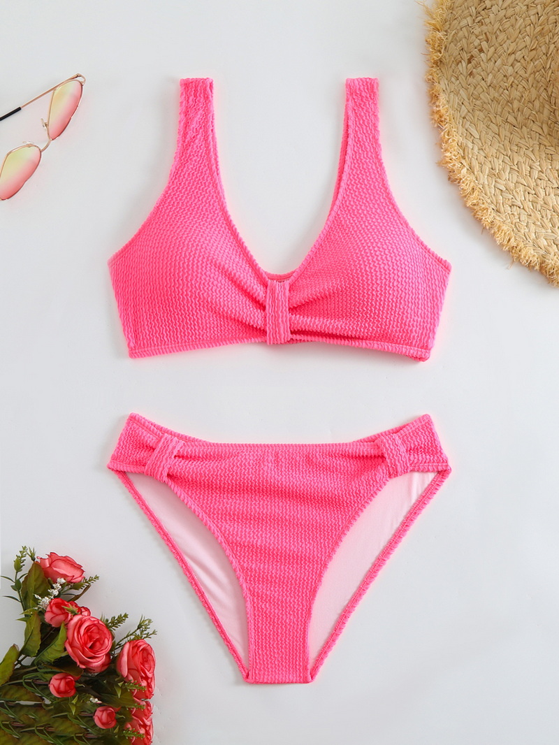 2025 Solid Ribbed Bikini Two-Piece Swimsuit European Style_09