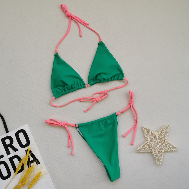 Ribbed Twist Front Bandeau Bikini With High Slit Swimsuit_16
