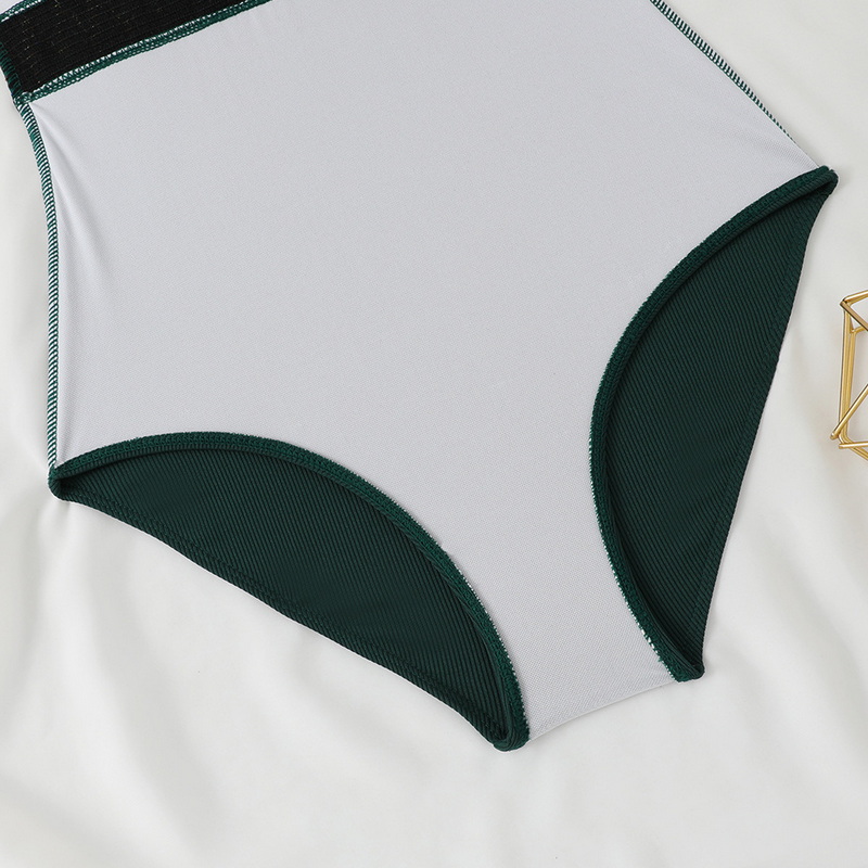 2025 One-Piece Swimsuit With Panel Straps And Ribbed Fabric In Solid Color European Style_19