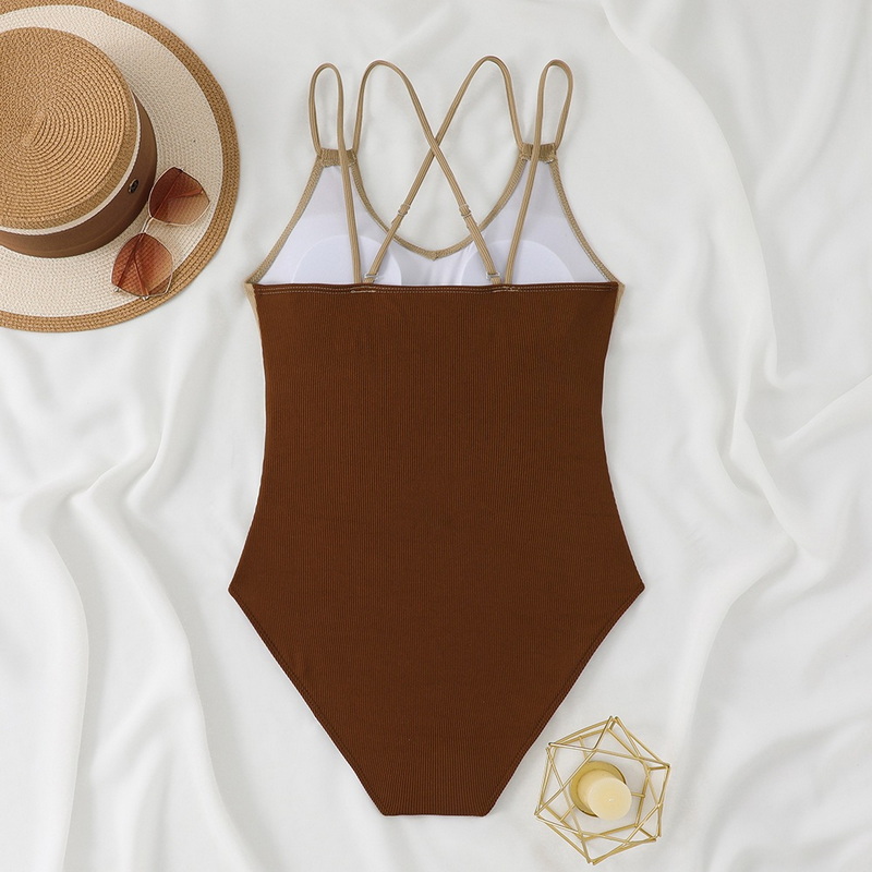 2025 One-Piece Swimsuit With Panel Straps And Ribbed Fabric In Solid Color European Style_10