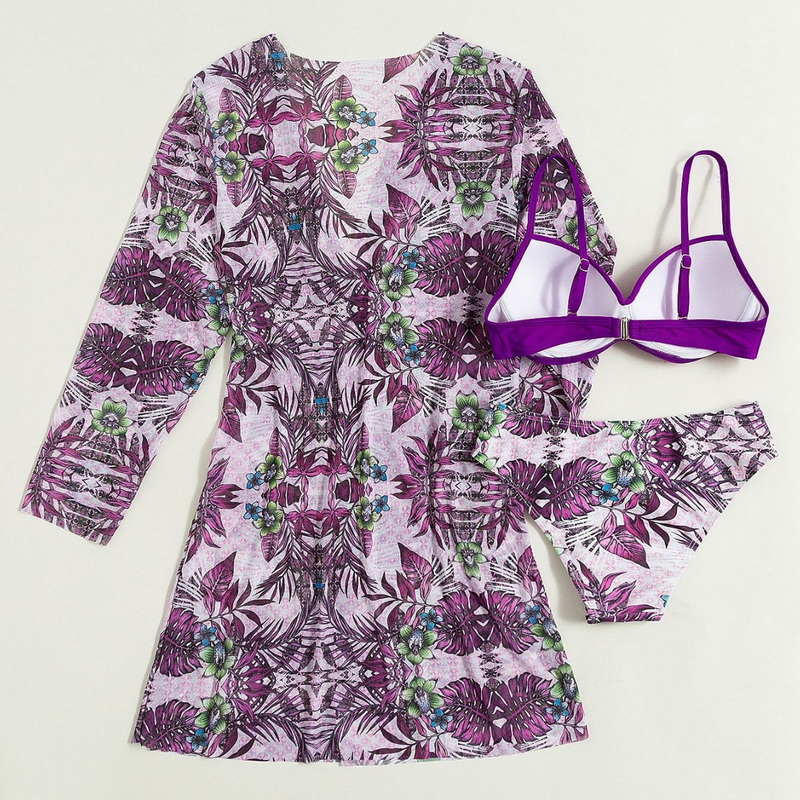 2025 New European Mesh Three-Piece Swimsuit With Twist Front Bikini And Cover-Up