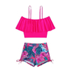 2025 New European and American Two-Piece Bikini Set Off-Shoulder High-Waist Printed Swimsuit